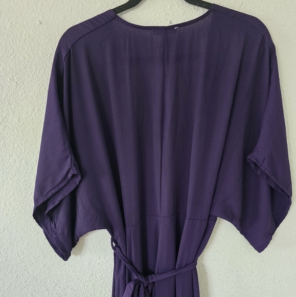 GB Wrap Dress Womens Sz L Purple Maxi Belted Short Sleeves Flowy Feminine - Picture 11 of 13